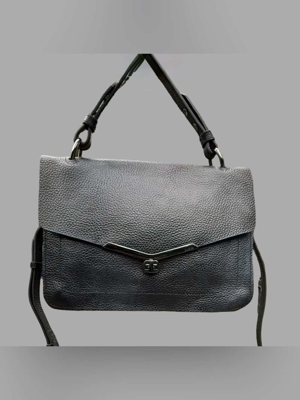 Botkier New York Valentina Black Pebbled Leather Flap Satchel / Crossbody Bag